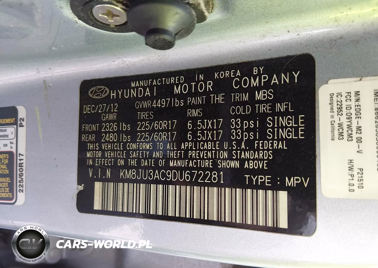 2013 Hyundai Tucson Gls VIN:KM8JU3AC9DU672281 - 9
