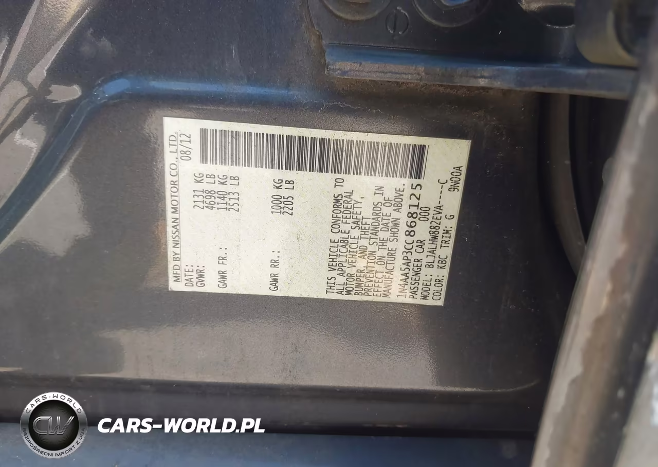 2012 Nissan Maxima 3.5 Sv VIN:1N4AA5AP3CC868125 - 9