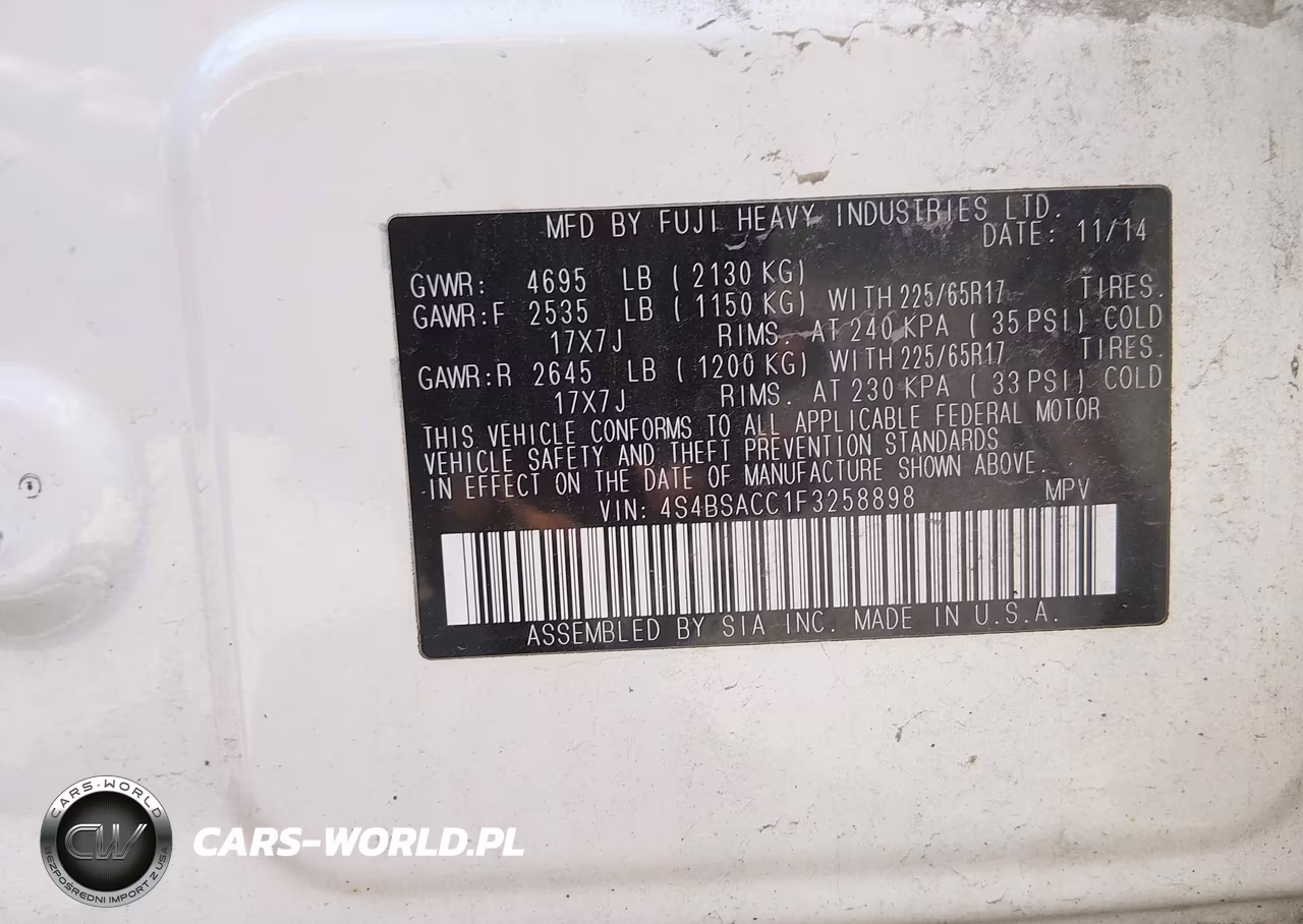 2015 Subaru Outback 2.5I Premium VIN:4S4BSACC1F3258898 - 9