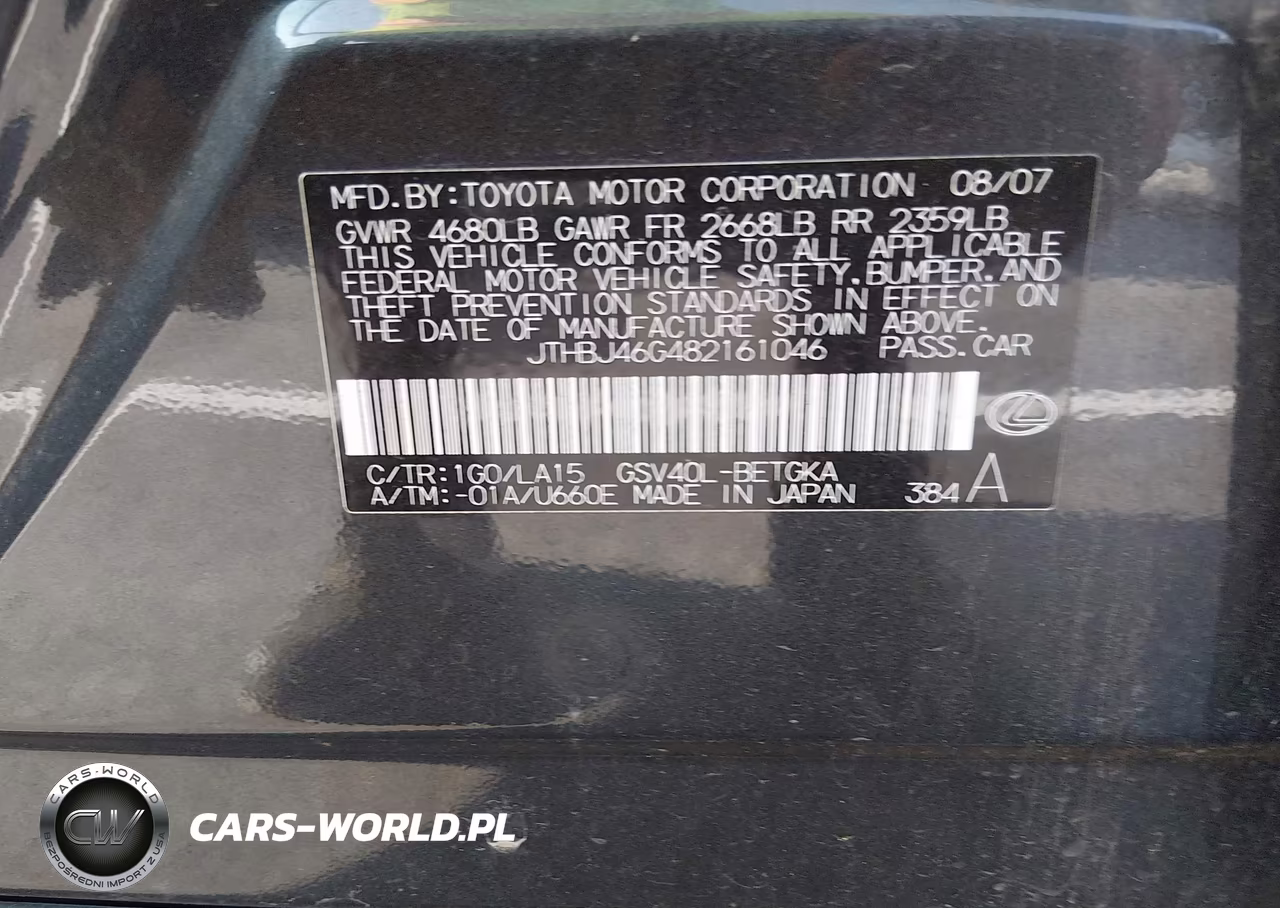 2008 Lexus Es 350 VIN:JTHBJ46G482161046 - 9