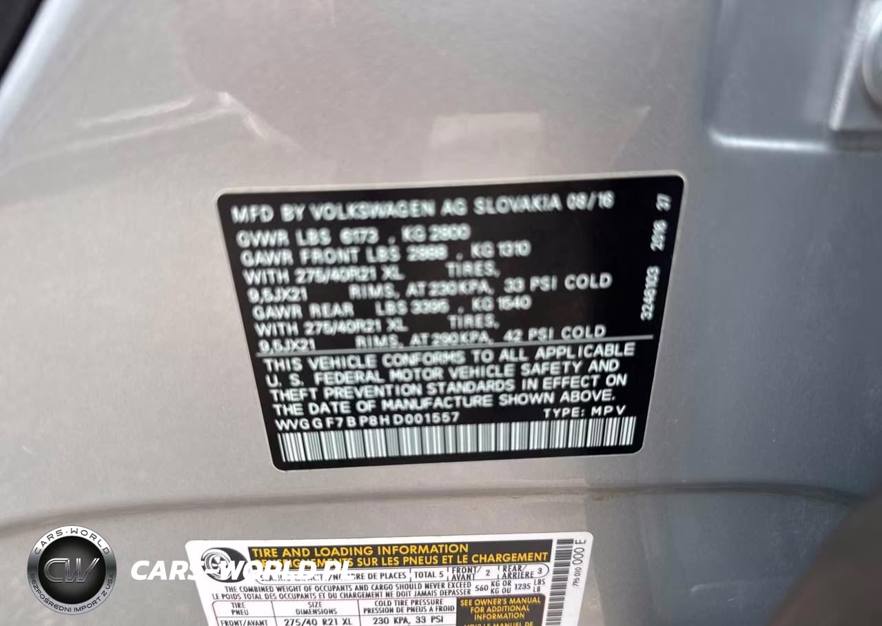 2017 Volkswagen Touareg Executive VIN:WVGGF7BP8HD001557 - 9