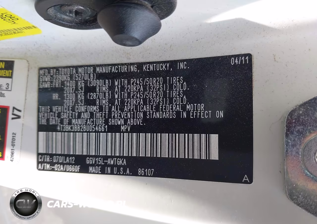 2011 Toyota Venza Base V6 VIN:4T3BK3BB2BU054661 - 9