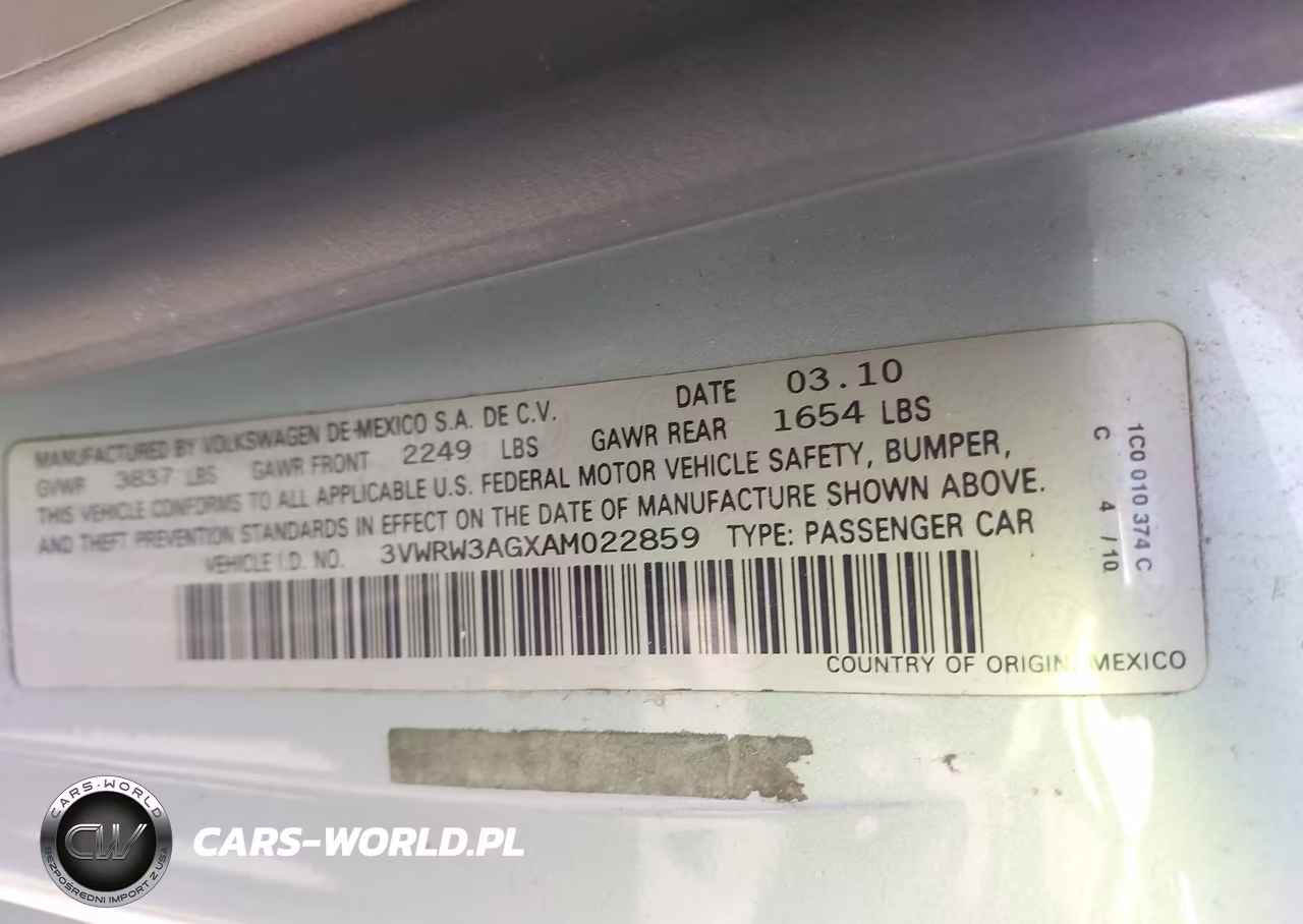 2010 Volkswagen New Beetle 2.5L VIN:3VWRW3AGXAM022859 - 9
