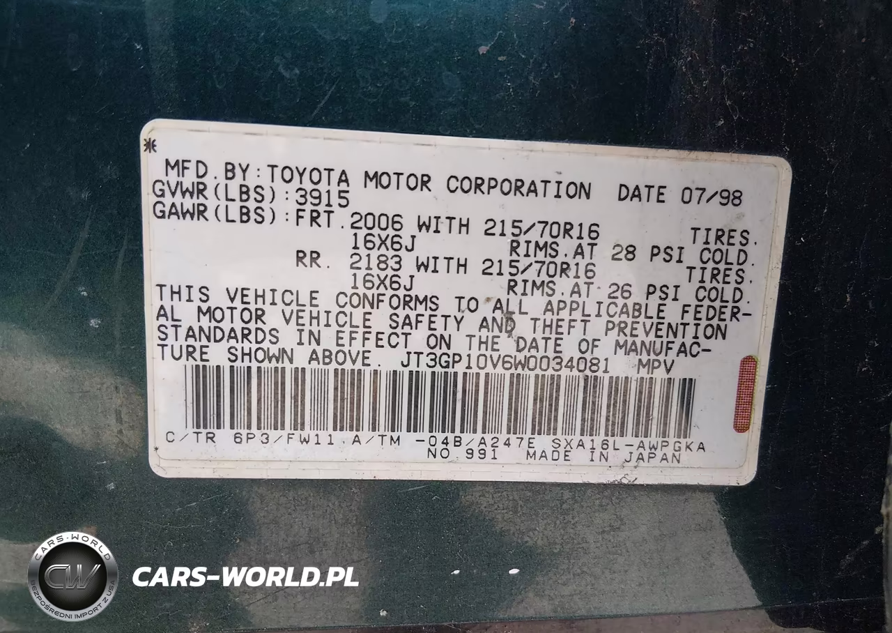 1998 Toyota Rav4 VIN:JT3GP10V6W0034081 - 9