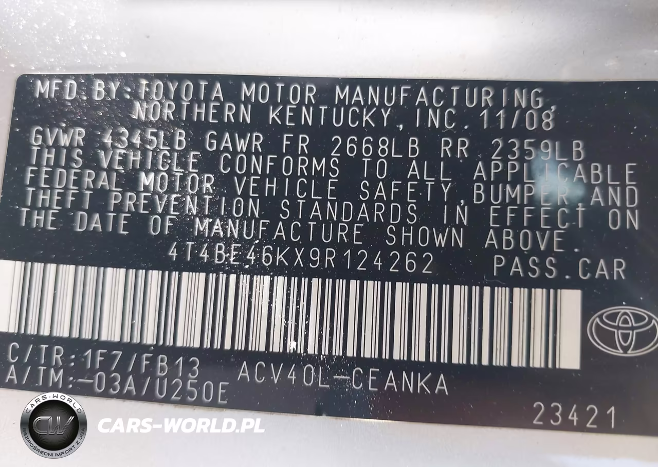 2009 Toyota Camry Le VIN:4T4BE46KX9R124262 - 9