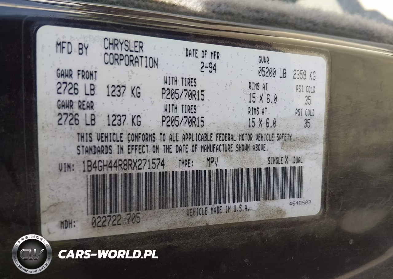 1994 Dodge Grand Caravan Se VIN:1B4GH44R8RX271574 - 9