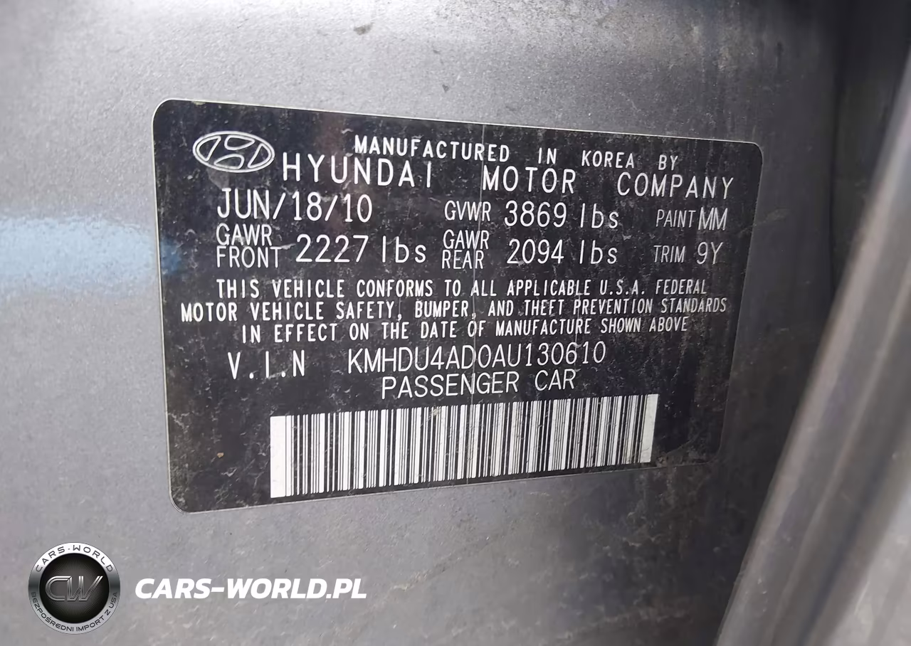 2010 Hyundai Elantra Gls VIN:KMHDU4AD0AU130610 - 9