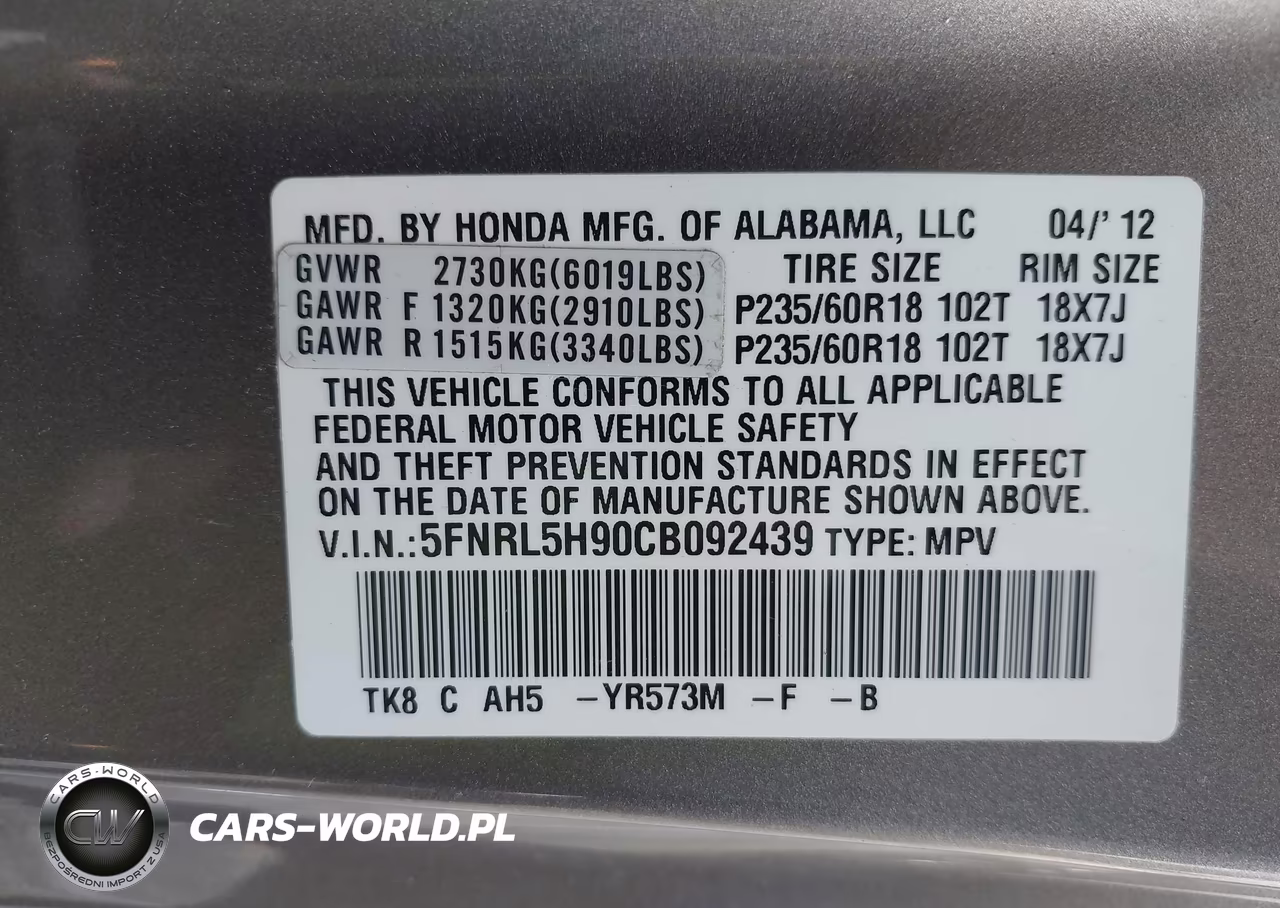 2012 Honda Odyssey Touring-Touring Elite VIN:5FNRL5H90CB092439 - 9
