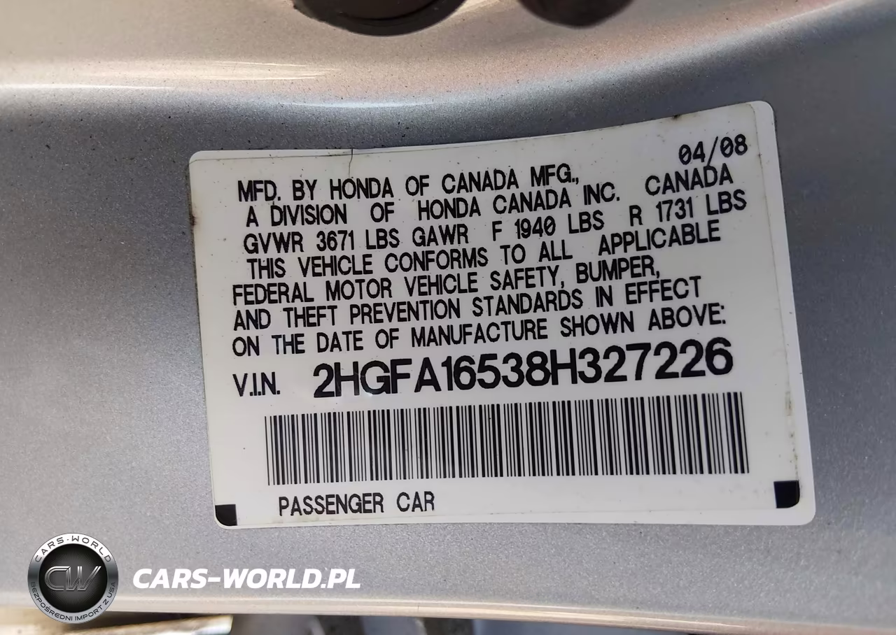 2008 Honda Civic Lx VIN:2HGFA16538H327226 - 9