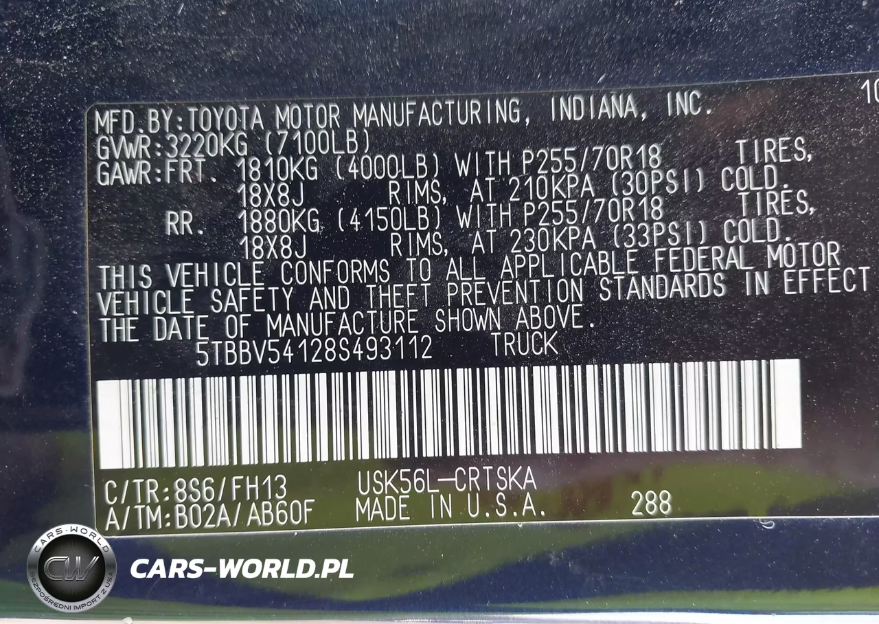 2008 Toyota Tundra Sr5 5.7L V8 VIN:5TBBV54128S493112 - 9