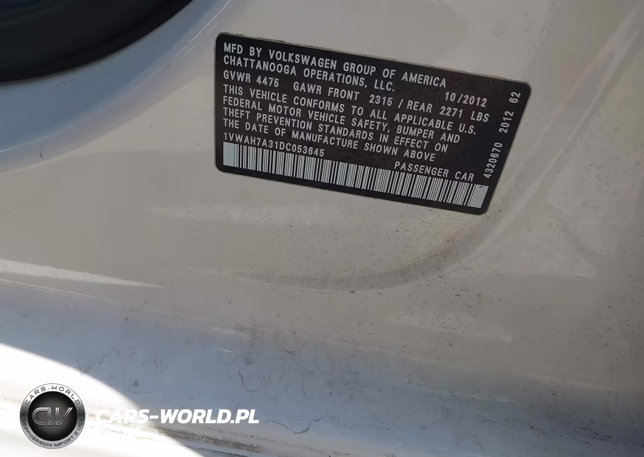 2013 Volkswagen Passat 2.5L S VIN:1VWAH7A31DC053645 - 9