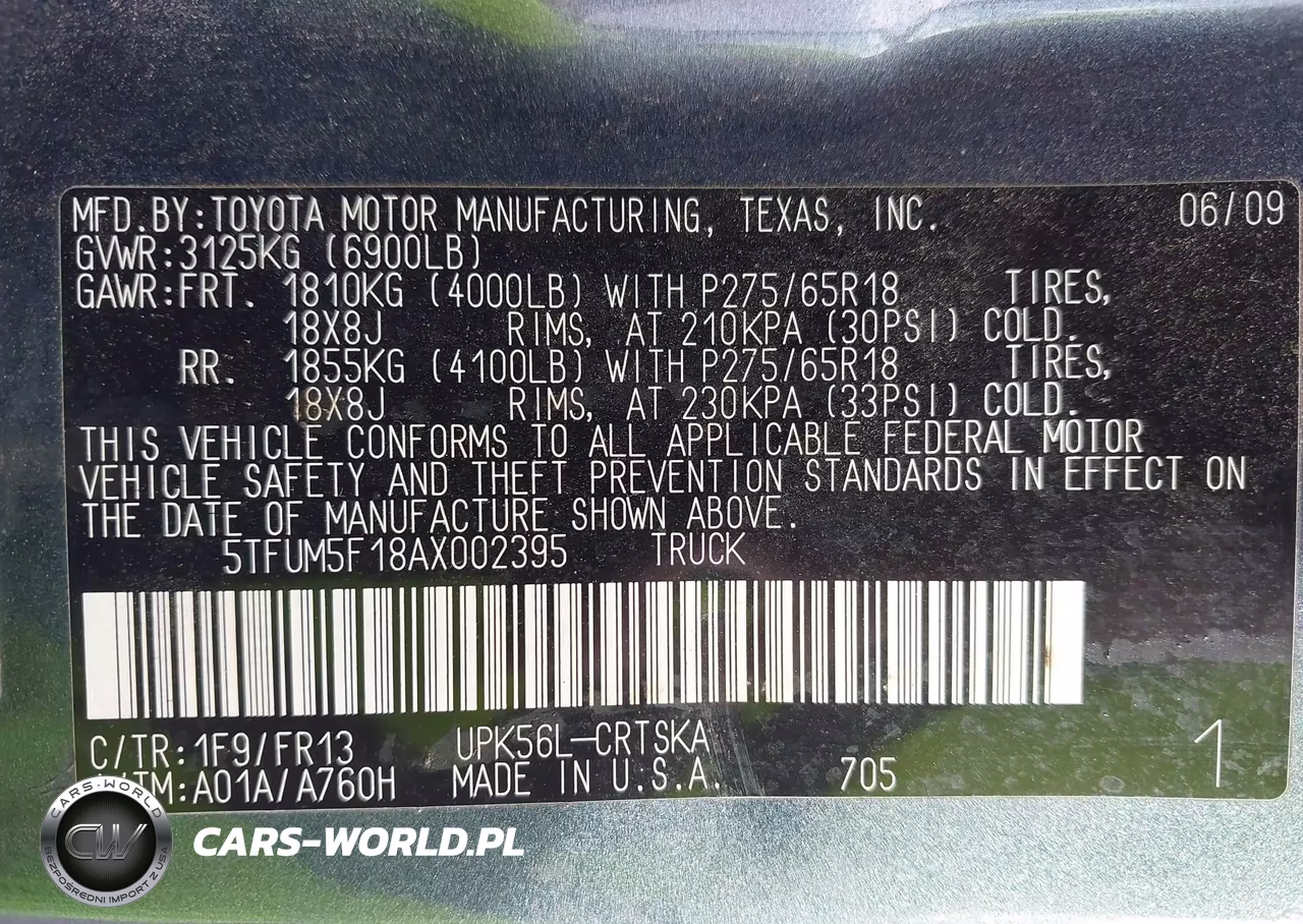 2010 Toyota Tundra Grade 4.6L V8 VIN:5TFUM5F18AX002395 - 9