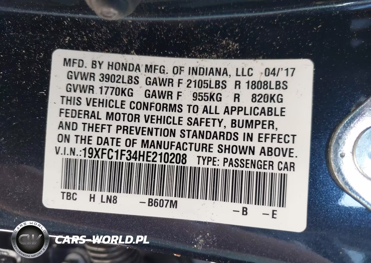 2017 Honda Civic Ex-T VIN:19XFC1F34HE210208 - 9