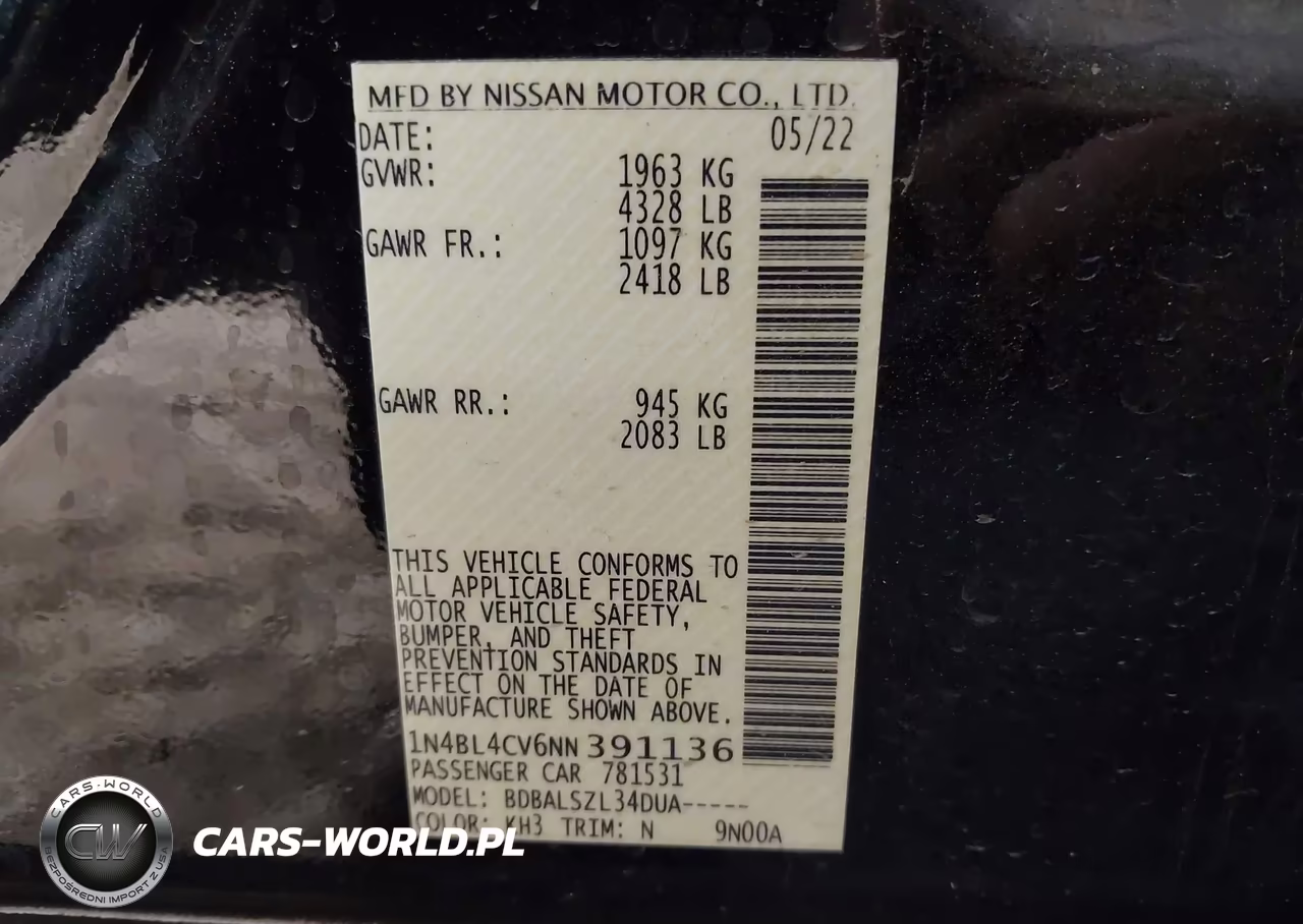 2022 Nissan Altima Sr Fwd VIN:1N4BL4CV6NN391136 - 9