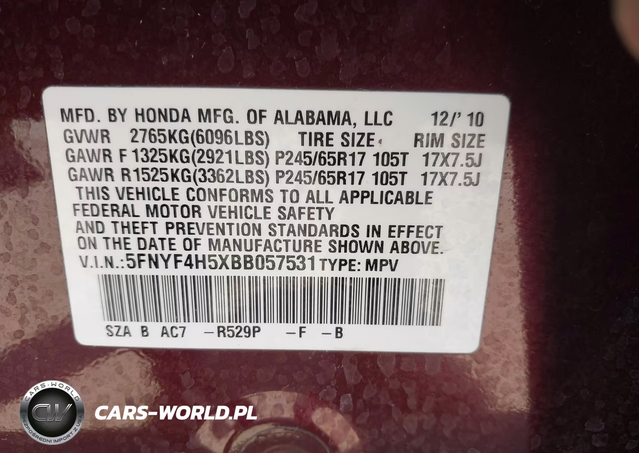 2011 Honda Pilot Ex-L VIN:5FNYF4H5XBB057531 - 9