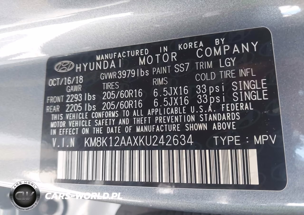 2019 Hyundai Kona Se VIN:KM8K12AAXKU242634 - 9