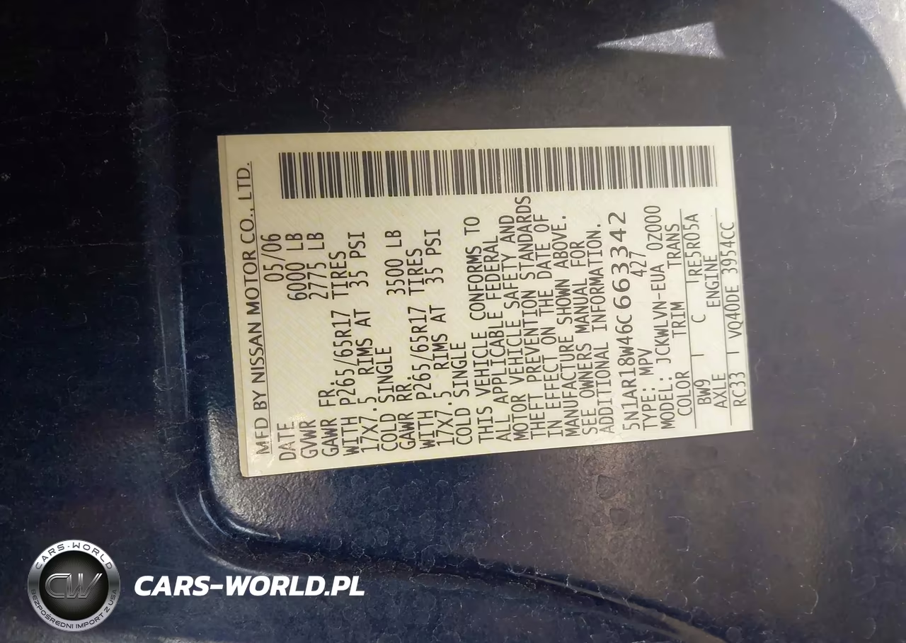 2006 Nissan Pathfinder Le VIN:5N1AR18W46C663342 - 9
