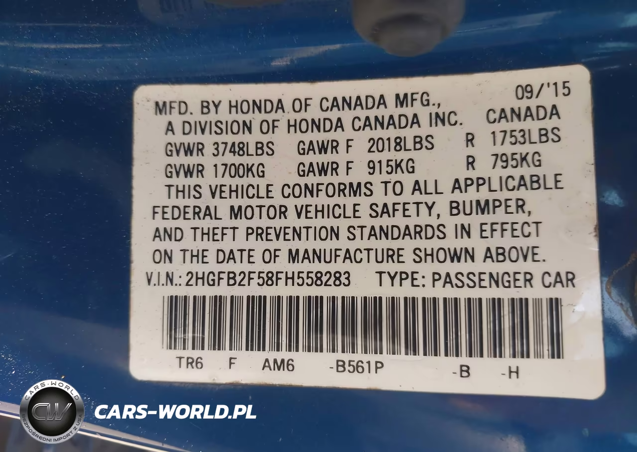 2015 Honda Civic Lx VIN:2HGFB2F58FH558283 - 9