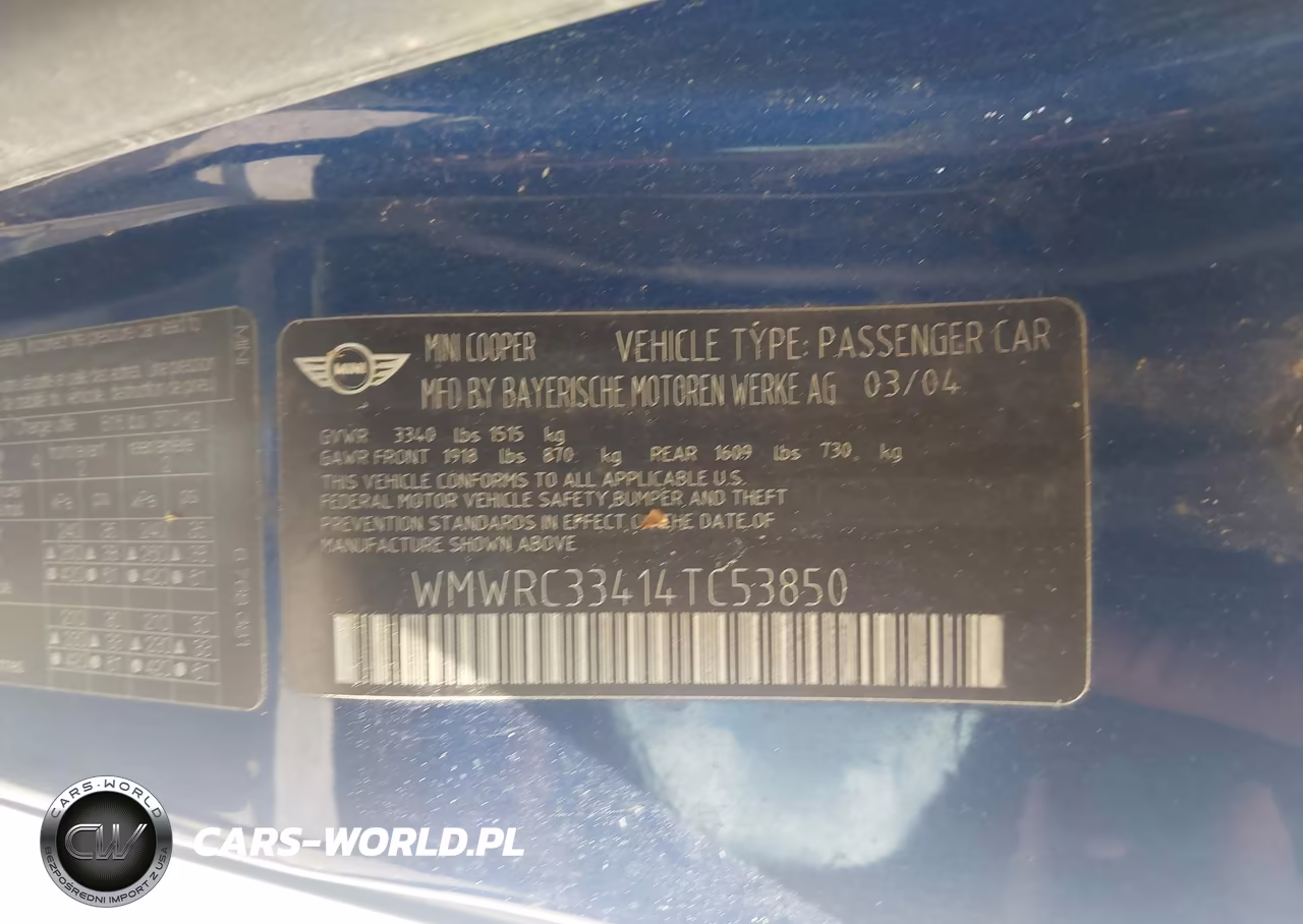 2004 Mini Cooper VIN:WMWRC33414TC53850 - 9