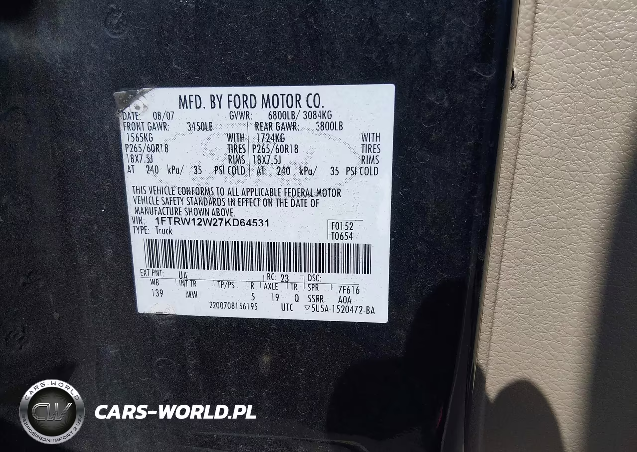 2007 Ford F-150 Xlt VIN:1FTRW12W27KD64531 - 9
