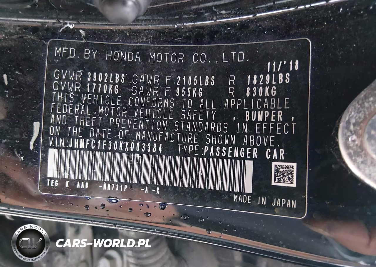 2019 Honda Civic Ex VIN:JHMFC1F30KX003384 - 9