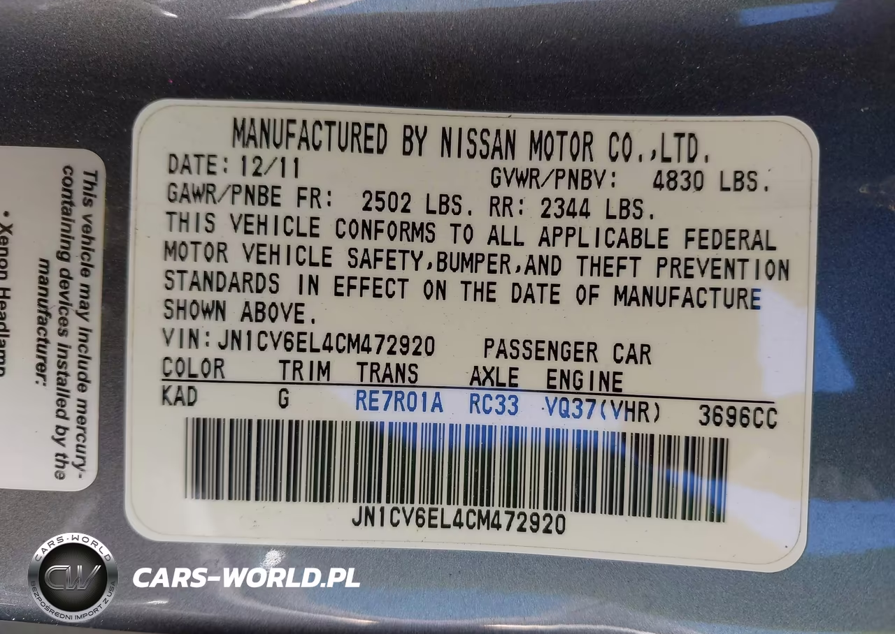 2012 Infiniti G37X VIN:JN1CV6EL4CM472920 - 9