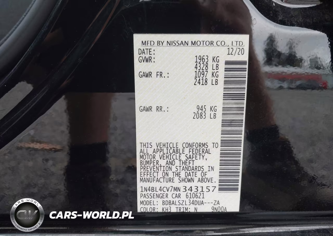2021 Nissan Altima Sr Fwd VIN:1N4BL4CV7MN343157 - 9