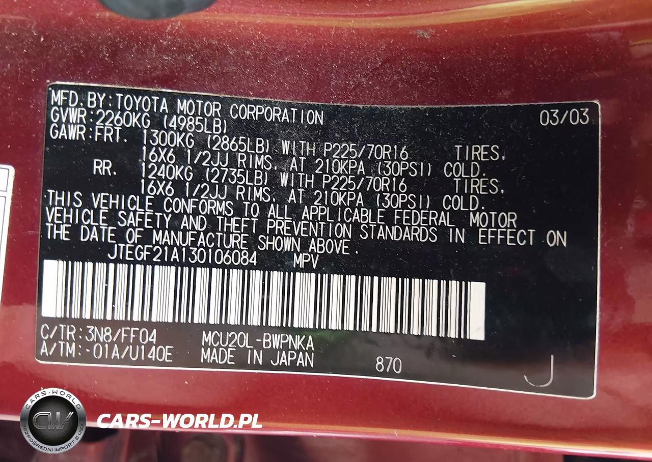 2003 Toyota Highlander Limited V6 VIN:JTEGF21A130106084 - 9