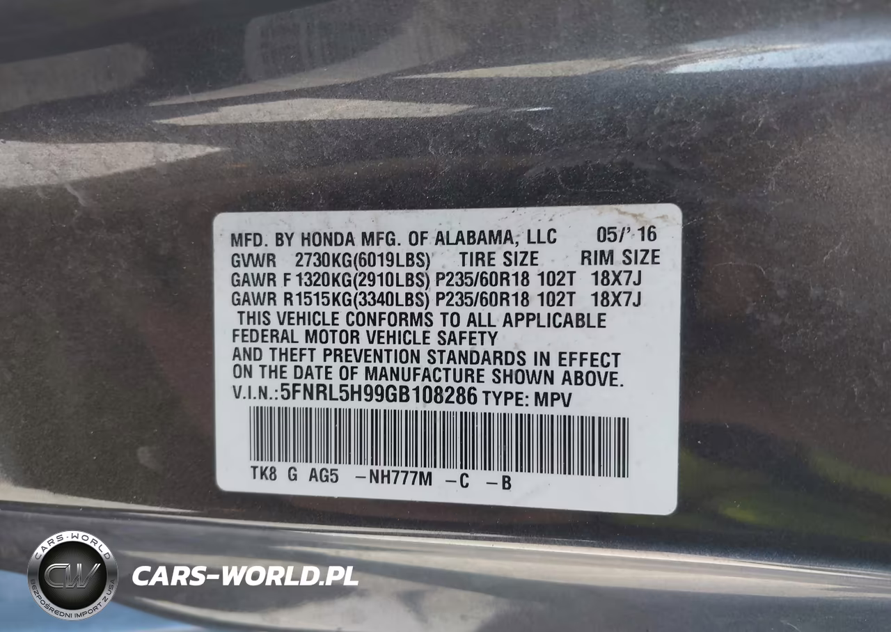 2016 Honda Odyssey Touring VIN:5FNRL5H99GB108286 - 9