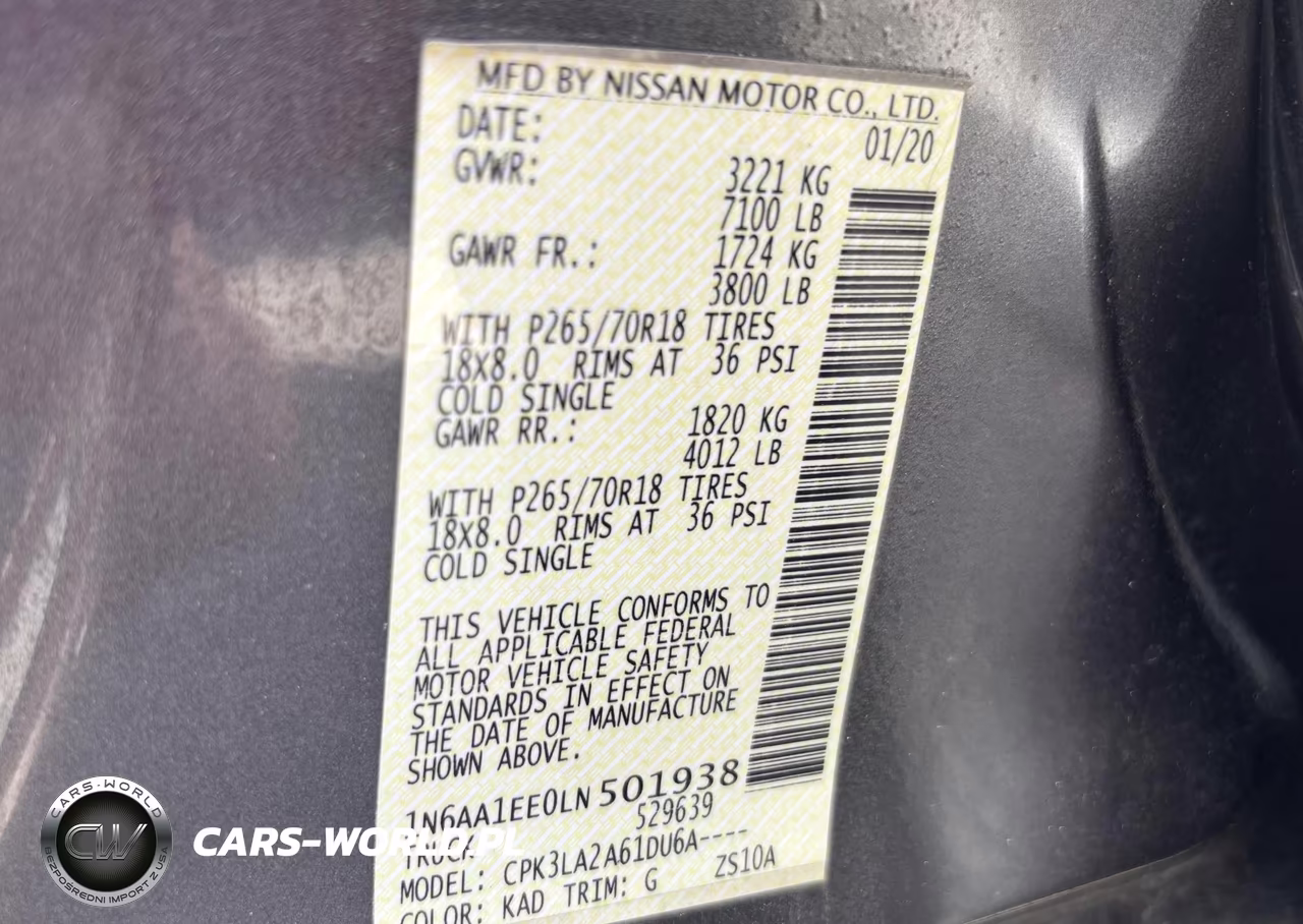 2020 Nissan Titan S 4X2 VIN:1N6AA1EE0LN501938 - 9
