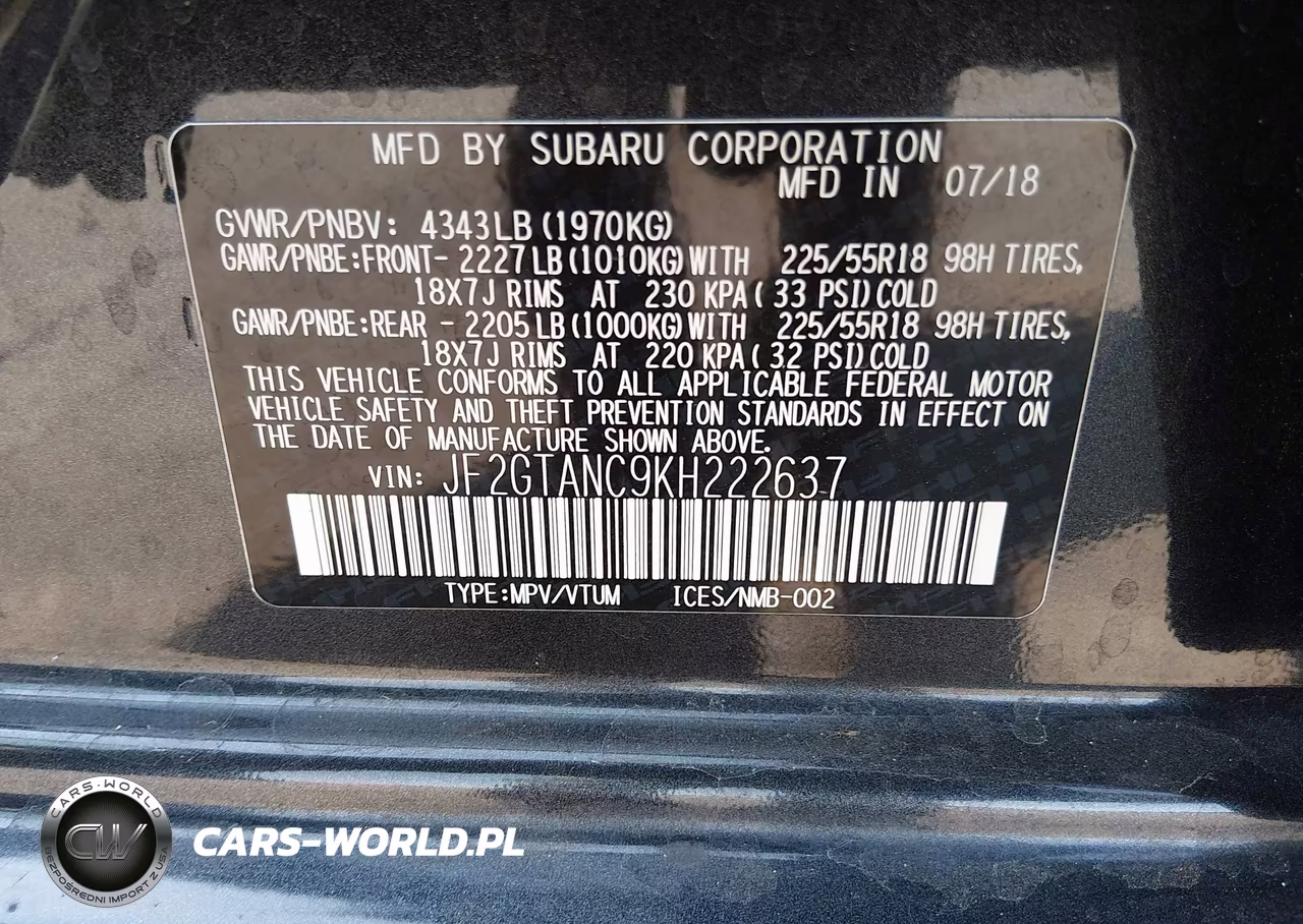 2019 Subaru Crosstrek 2.0I Limited VIN:JF2GTANC9KH222637 - 9