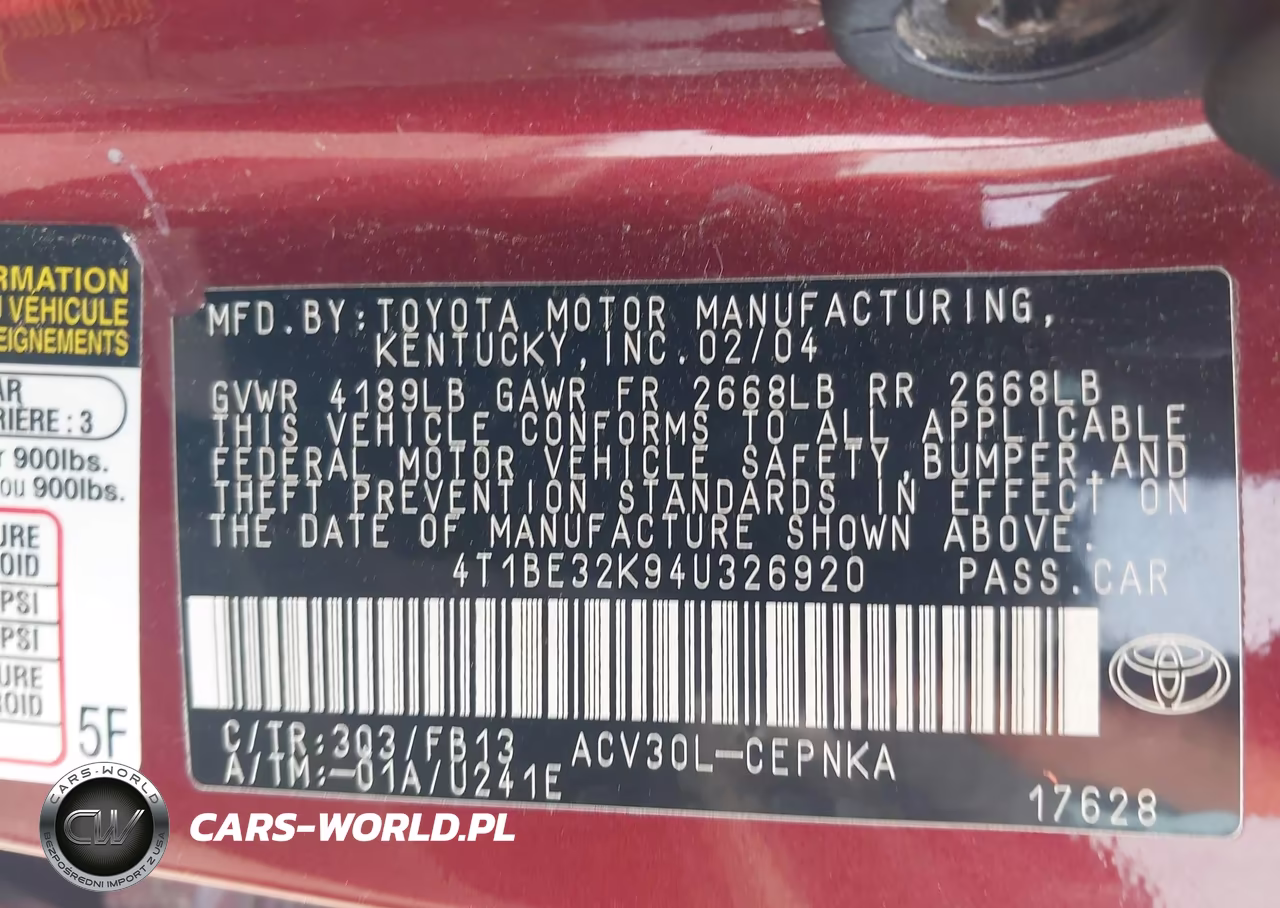 2004 Toyota Camry Le VIN:4T1BE32K94U326920 - 9