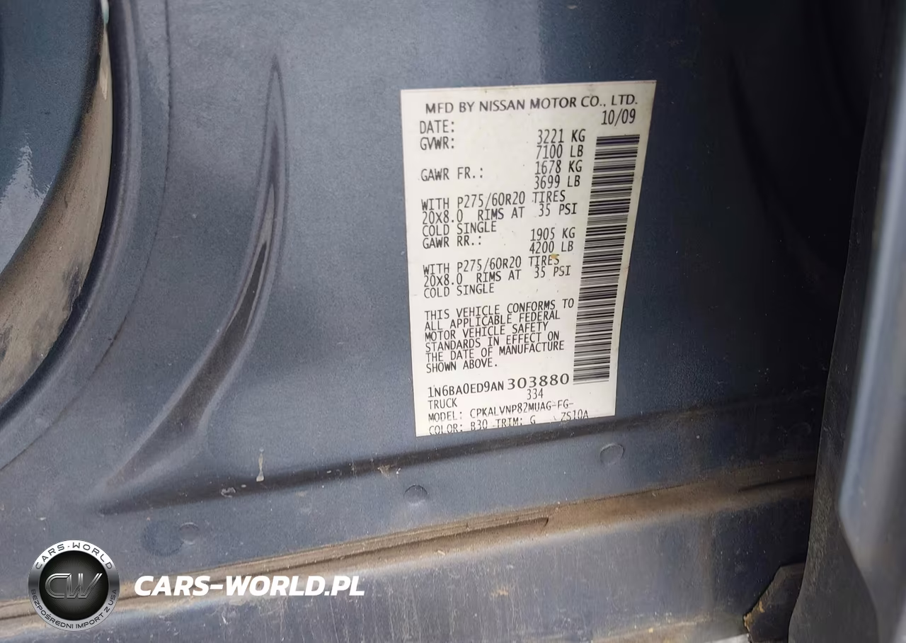 2010 Nissan Titan Le VIN:1N6BA0ED9AN303880 - 9