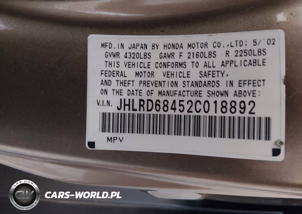 2002 Honda Cr-V Lx VIN:JHLRD68452C018892 - 9
