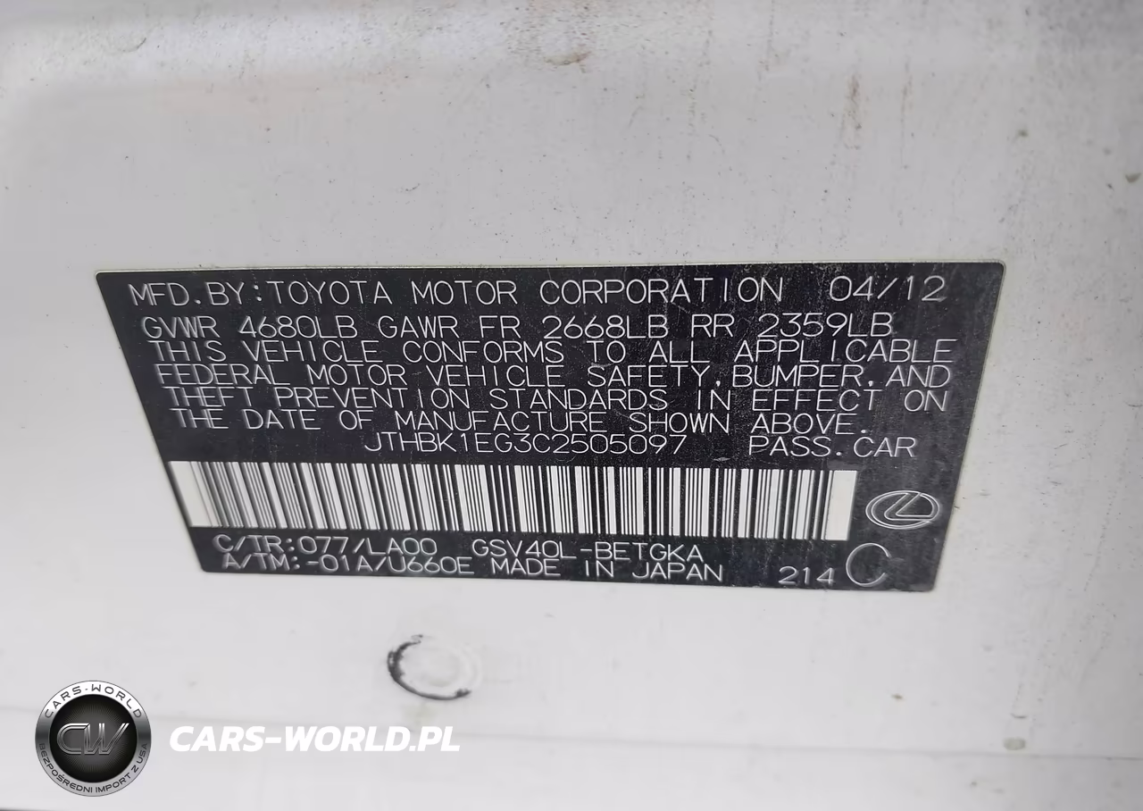 2012 Lexus Es 350 VIN:JTHBK1EG3C2505097 - 9