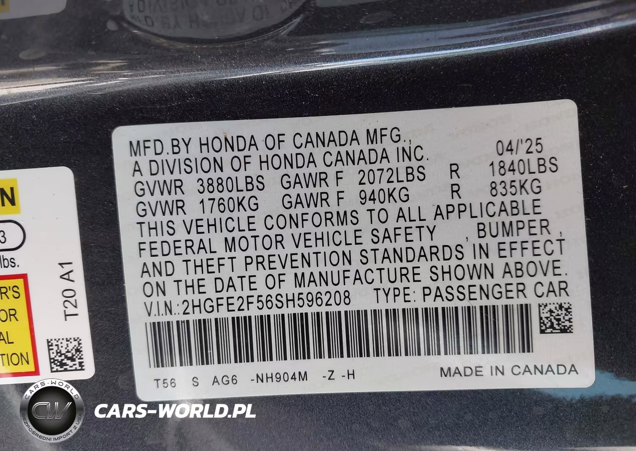 2025 Honda Civic Sport VIN:2HGFE2F56SH596208 - 9