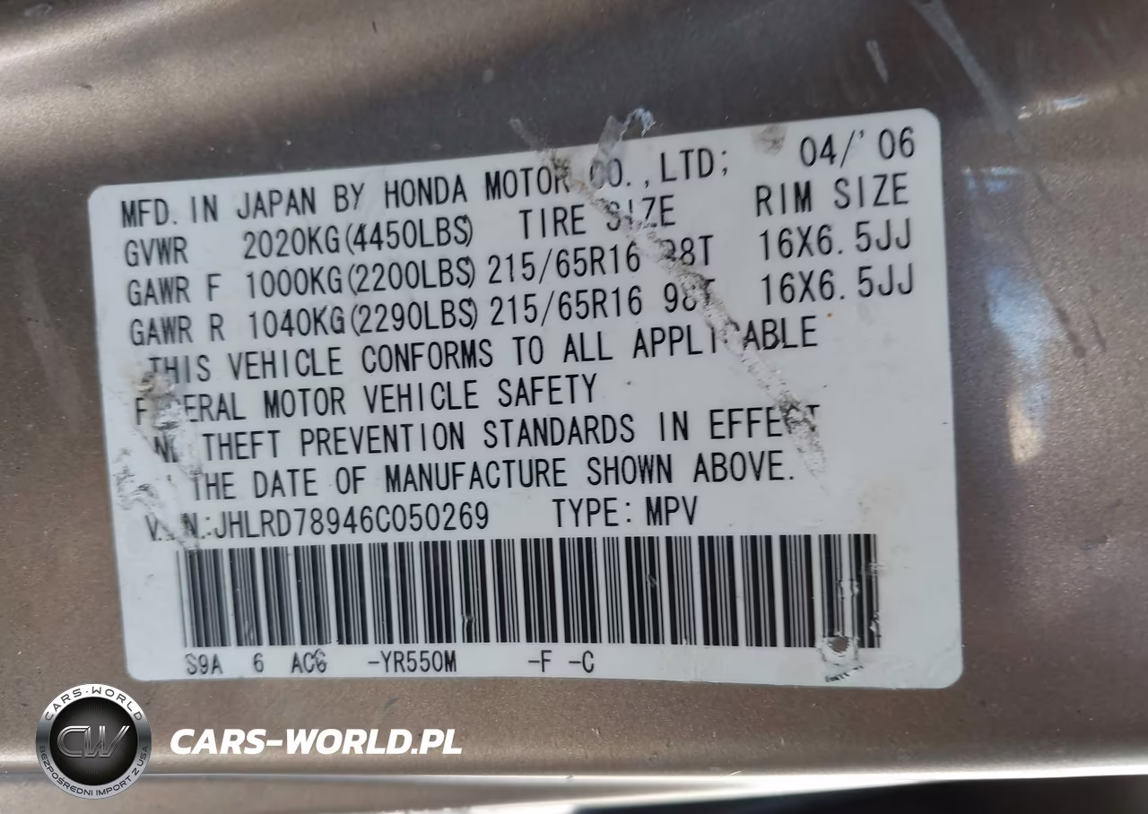 2006 Honda Cr-V Se VIN:JHLRD78946C050269 - 9
