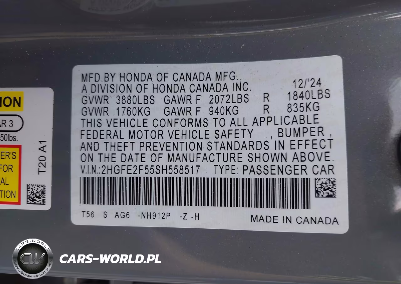 2025 Honda Civic Sport VIN:2HGFE2F55SH558517 - 9
