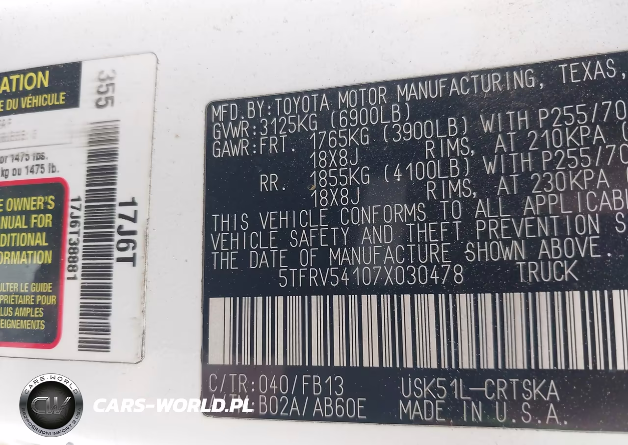 2007 Toyota Tundra Sr5 V8 VIN:5TFRV54107X030478 - 9