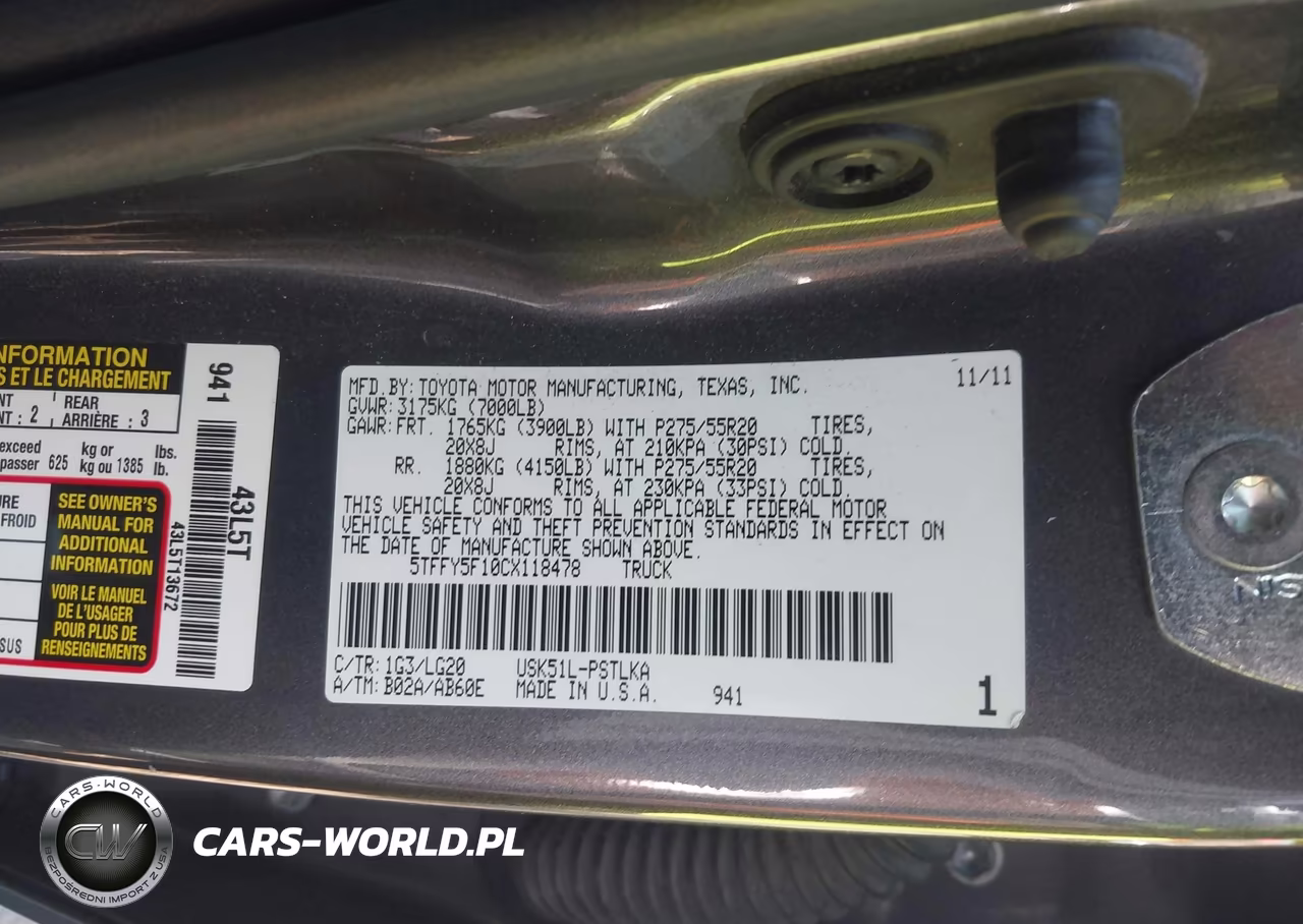2012 Toyota Tundra Limited 5.7L V8 VIN:5TFFY5F10CX118478 - 9