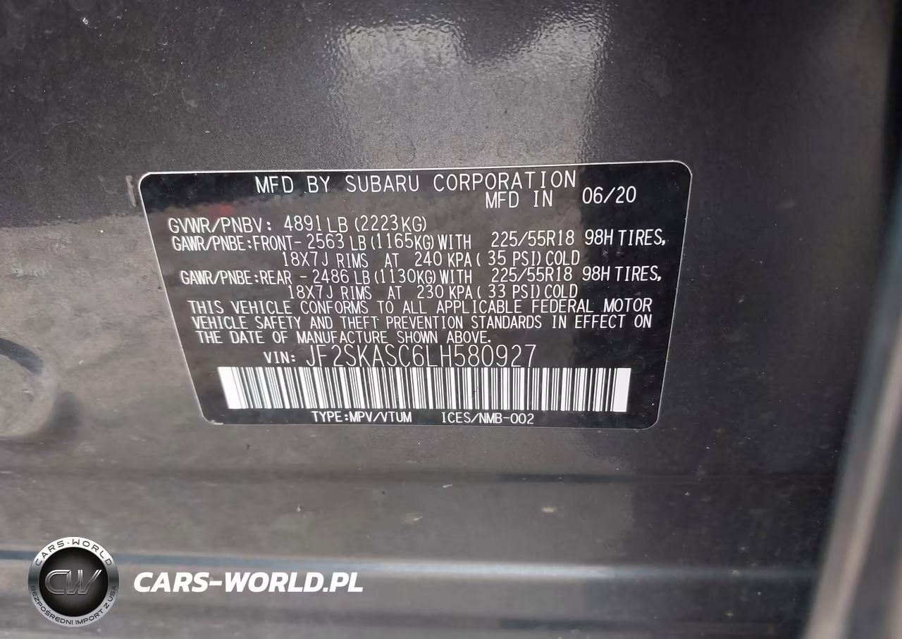 2020 Subaru Forester Limited VIN:JF2SKASC6LH580927 - 9