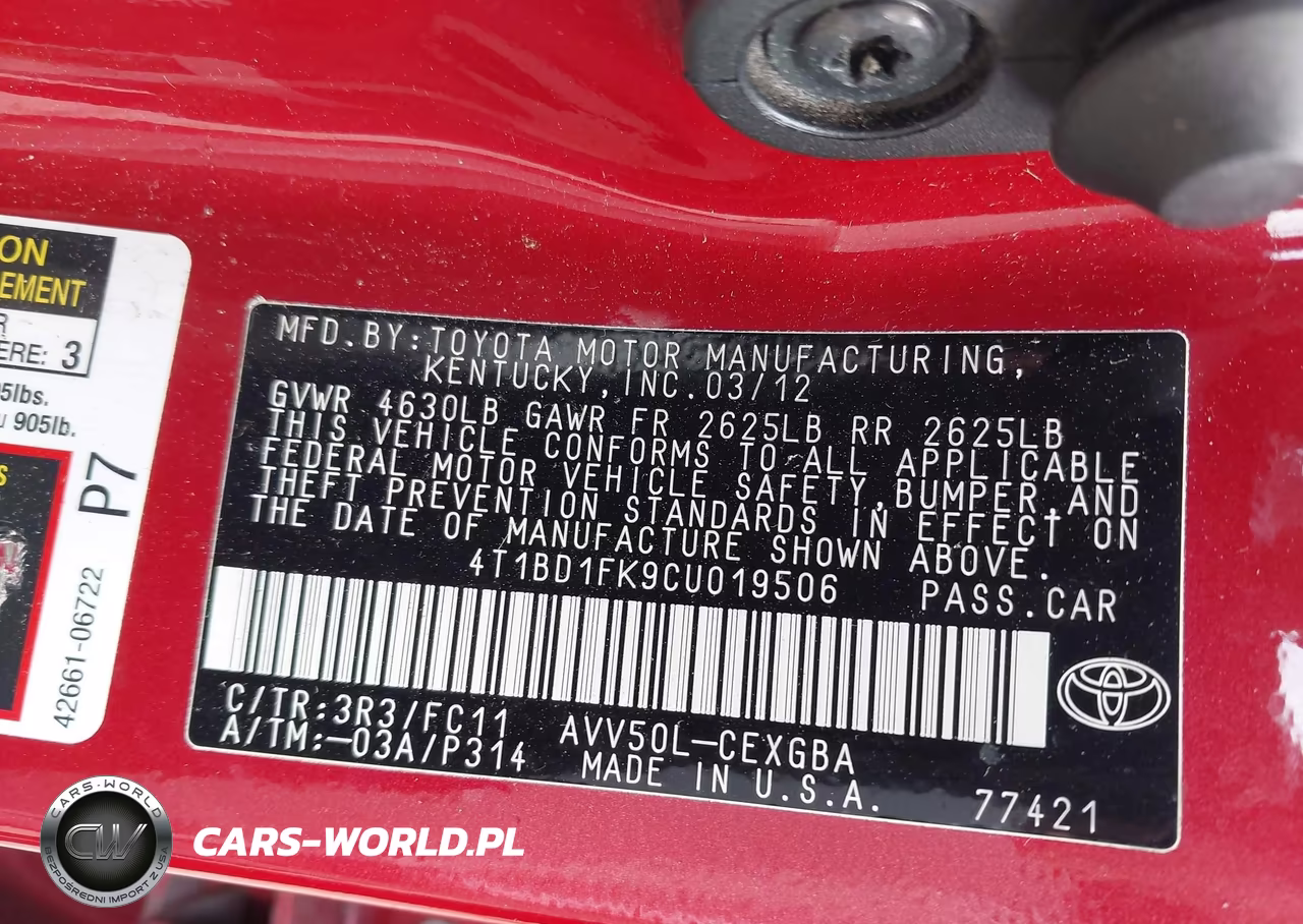 2012 Toyota Camry Hybrid Xle VIN:4T1BD1FK9CU019506 - 9