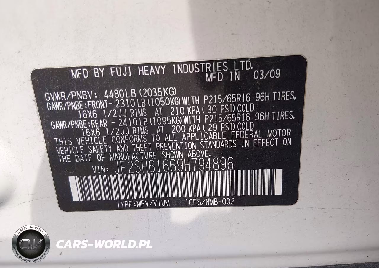 2009 Subaru Forester 2.5X VIN:JF2SH61669H794896 - 9