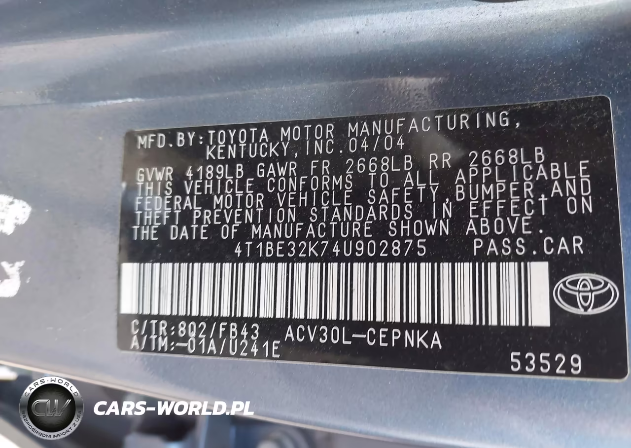 2004 Toyota Camry Le VIN:4T1BE32K74U902875 - 9