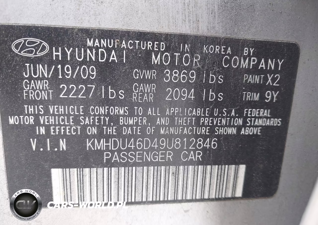 2009 Hyundai Elantra Gls VIN:KMHDU46D49U812846 - 9