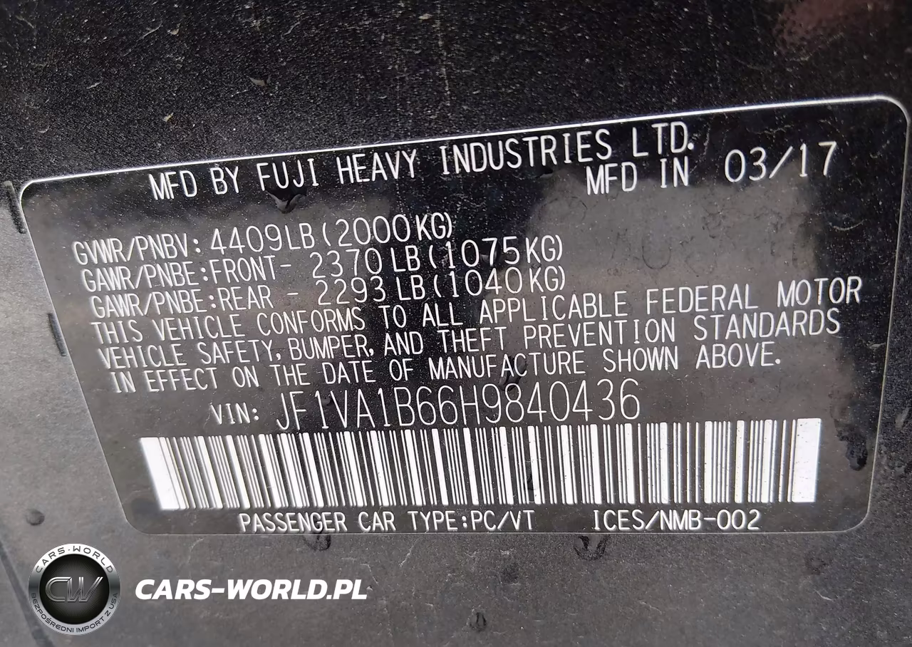 2017 Subaru Wrx VIN:JF1VA1B66H9840436 - 9
