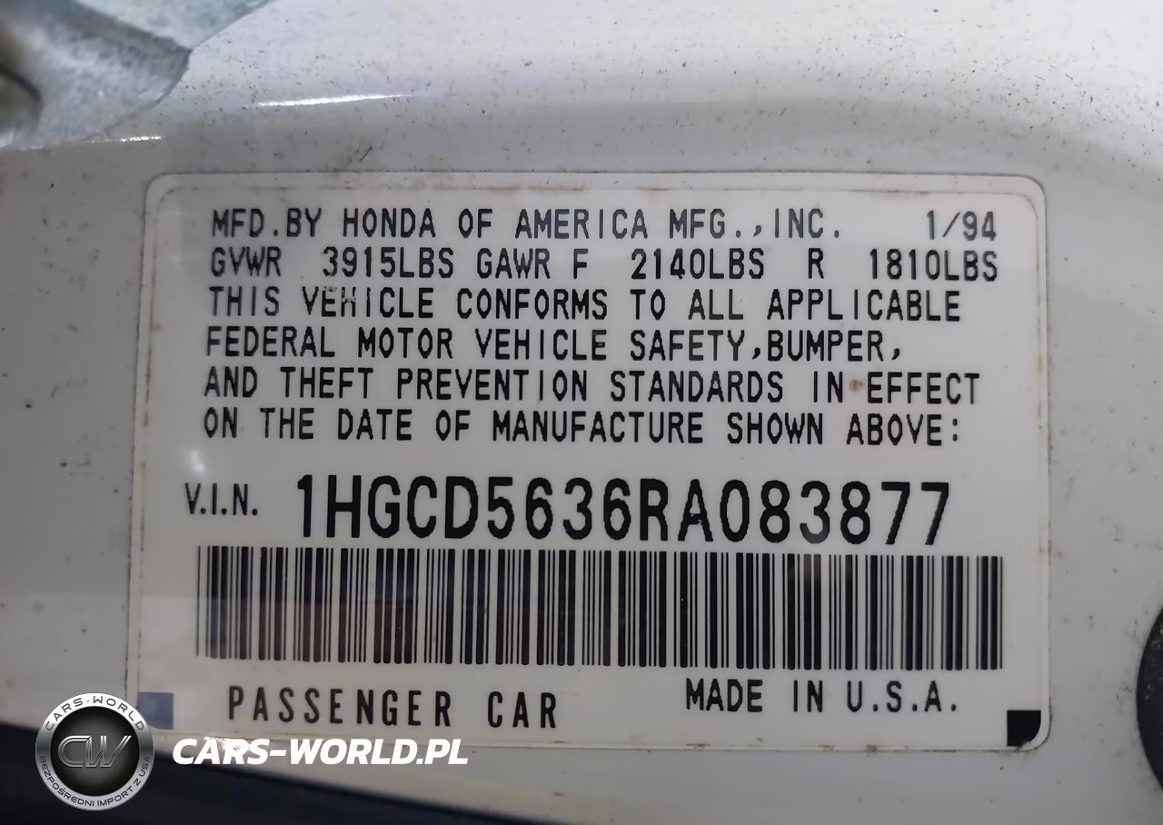 1994 Honda Accord Lx-Ex VIN:1HGCD5636RA083877 - 9