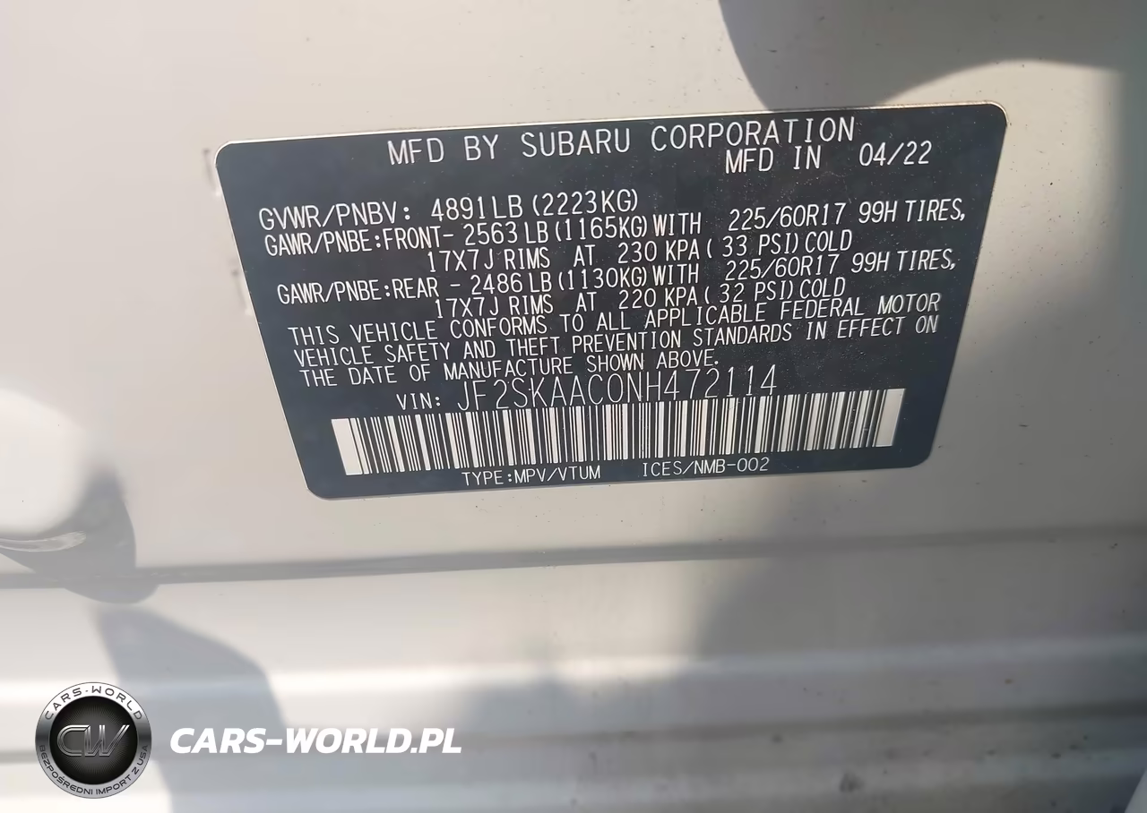 2022 Subaru Forester VIN:JF2SKAAC0NH472114 - 9