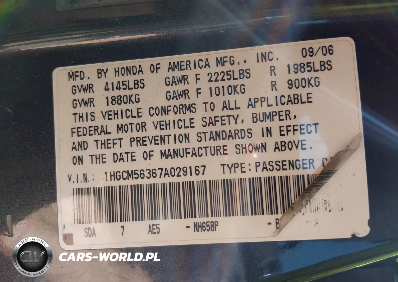 2007 Honda Accord 2.4 Se VIN:1HGCM56367A029167 - 9