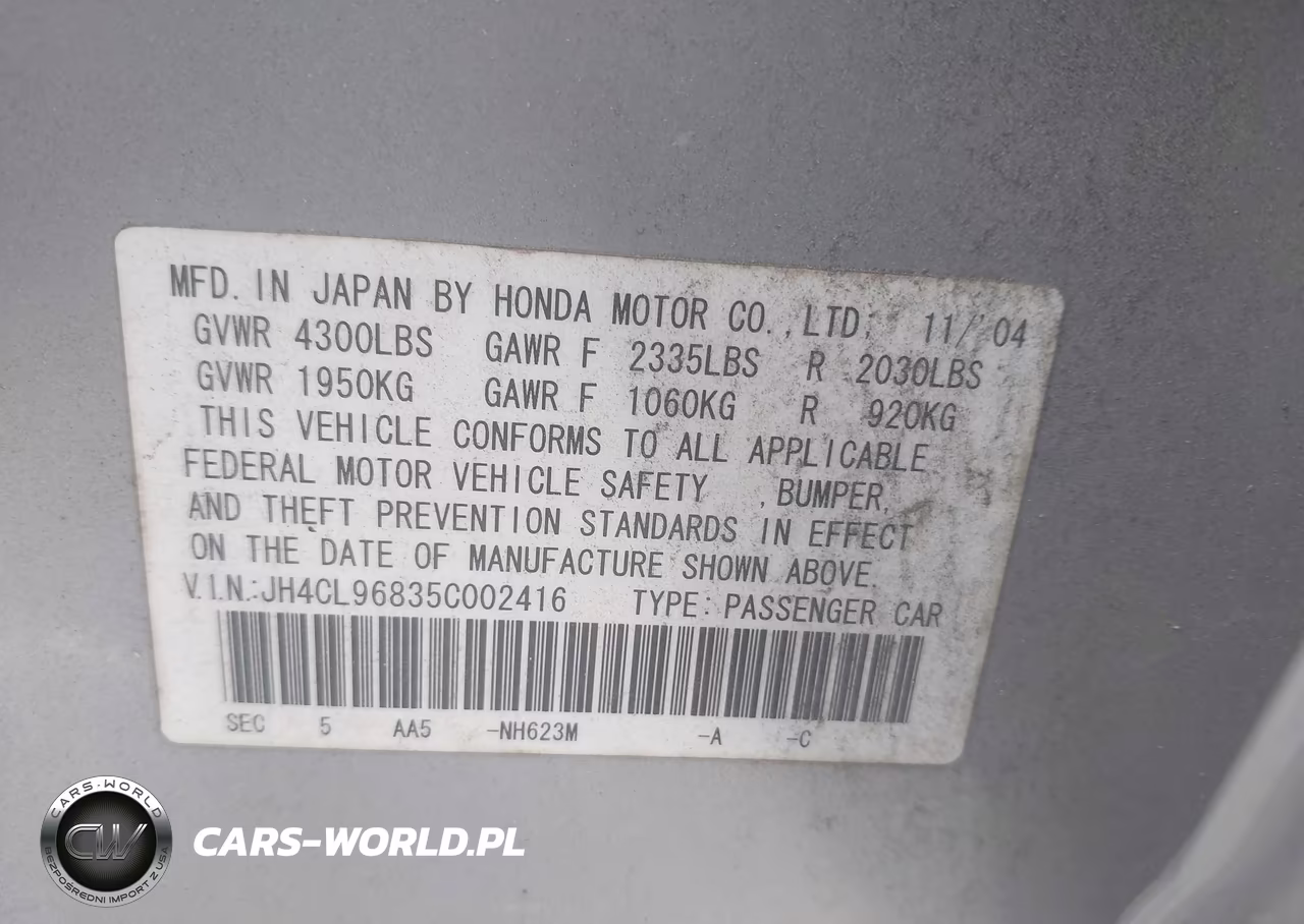 2005 Acura Tsx VIN:JH4CL96835C002416 - 9
